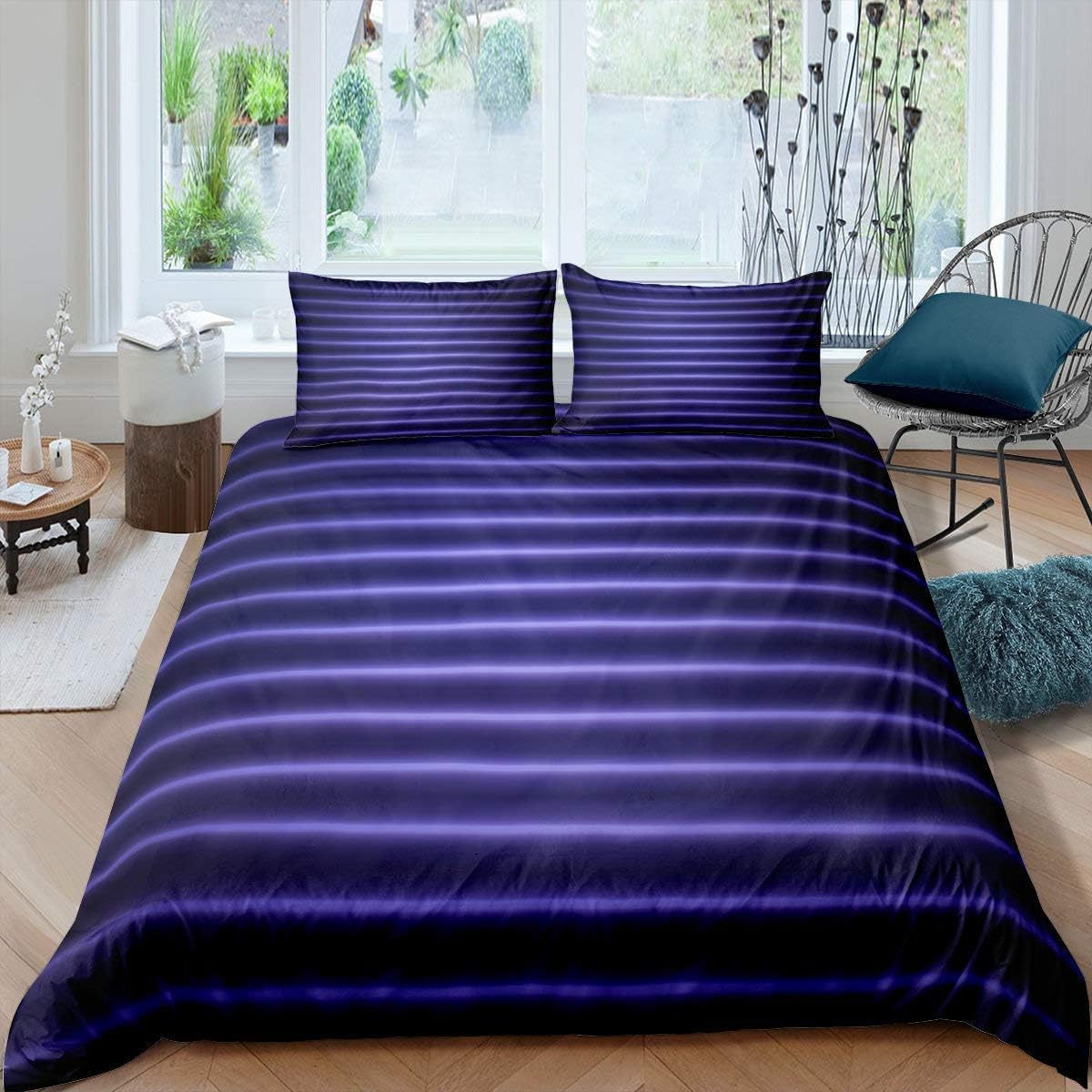 Housse de couette 220x240 cm à rayures colorées avec 2 taies d'oreiller