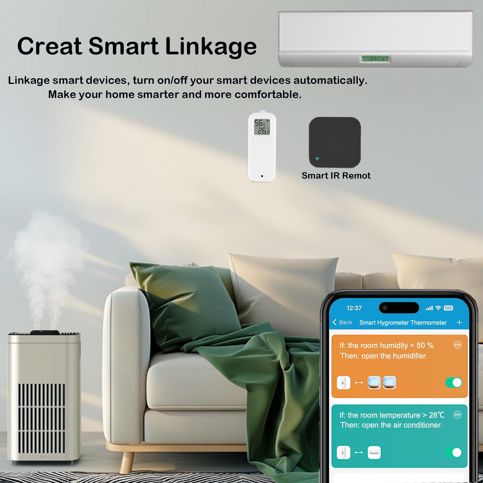 Termómetro higrómetro WiFi: sensor inteligente de humedad de temperatura con alarma de notificación, almacenamiento y exportación de datos, monitor de temperatura calibrable, compatible con Alexa (2
