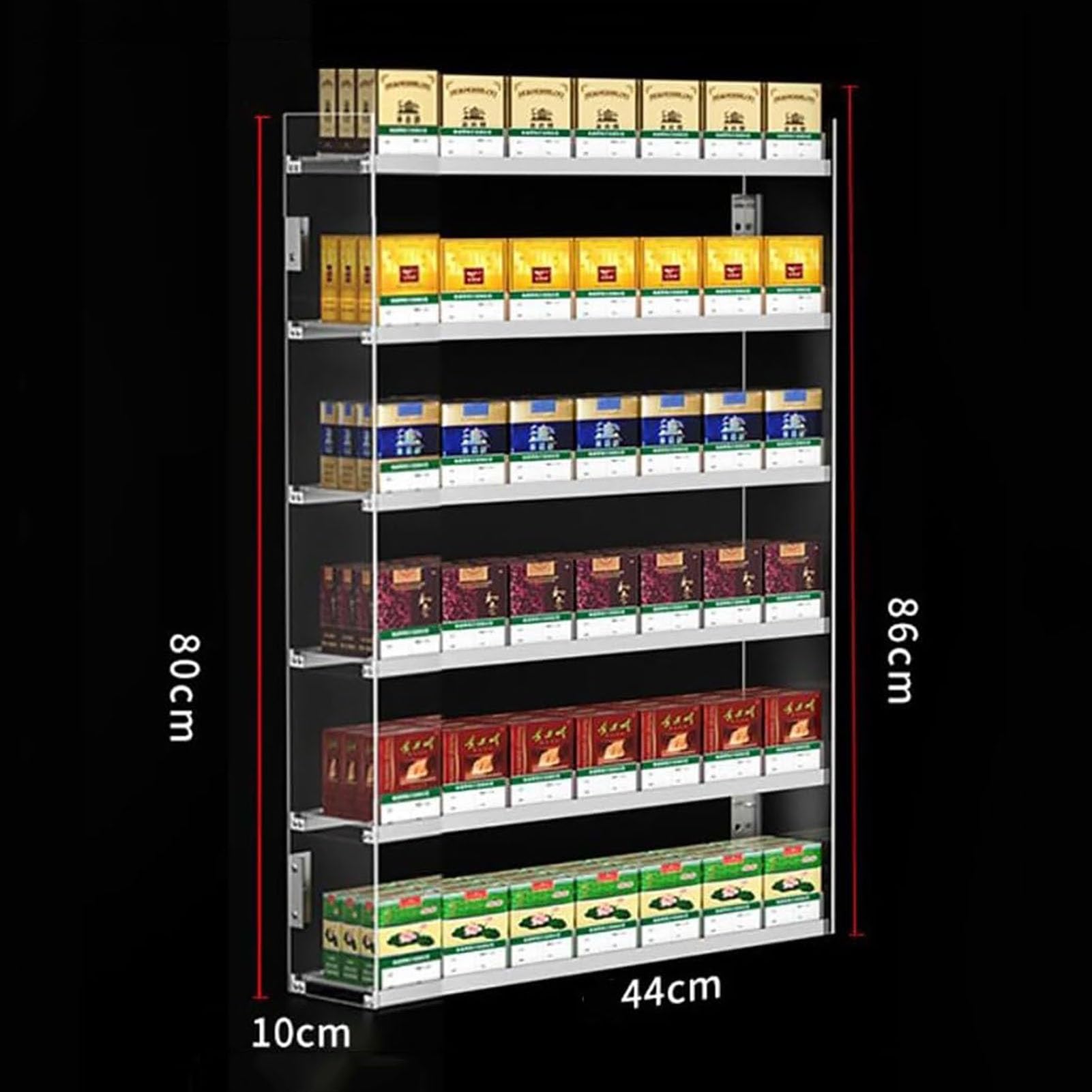 Présentoir mural en acrylique transparent avec poussoirs automatiques pour vitrines de magasin de détail et étagères d'affichage de magasin (56 x 10 x 71 cm, 44 x 10 x 86 cm)