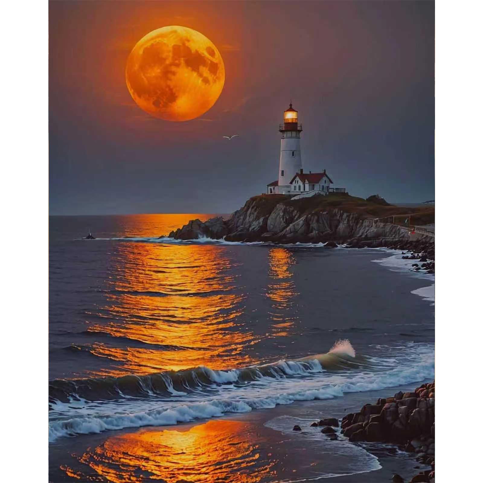 Fountor Moon Paint by Numbers for Adults, Beach Adult Paint by Numbers Canvas Kits Without Frame - 40x50 cm, Lighthouse DIY Acrylic Painting Kit for Gifts Home Wall Decor โ image 1