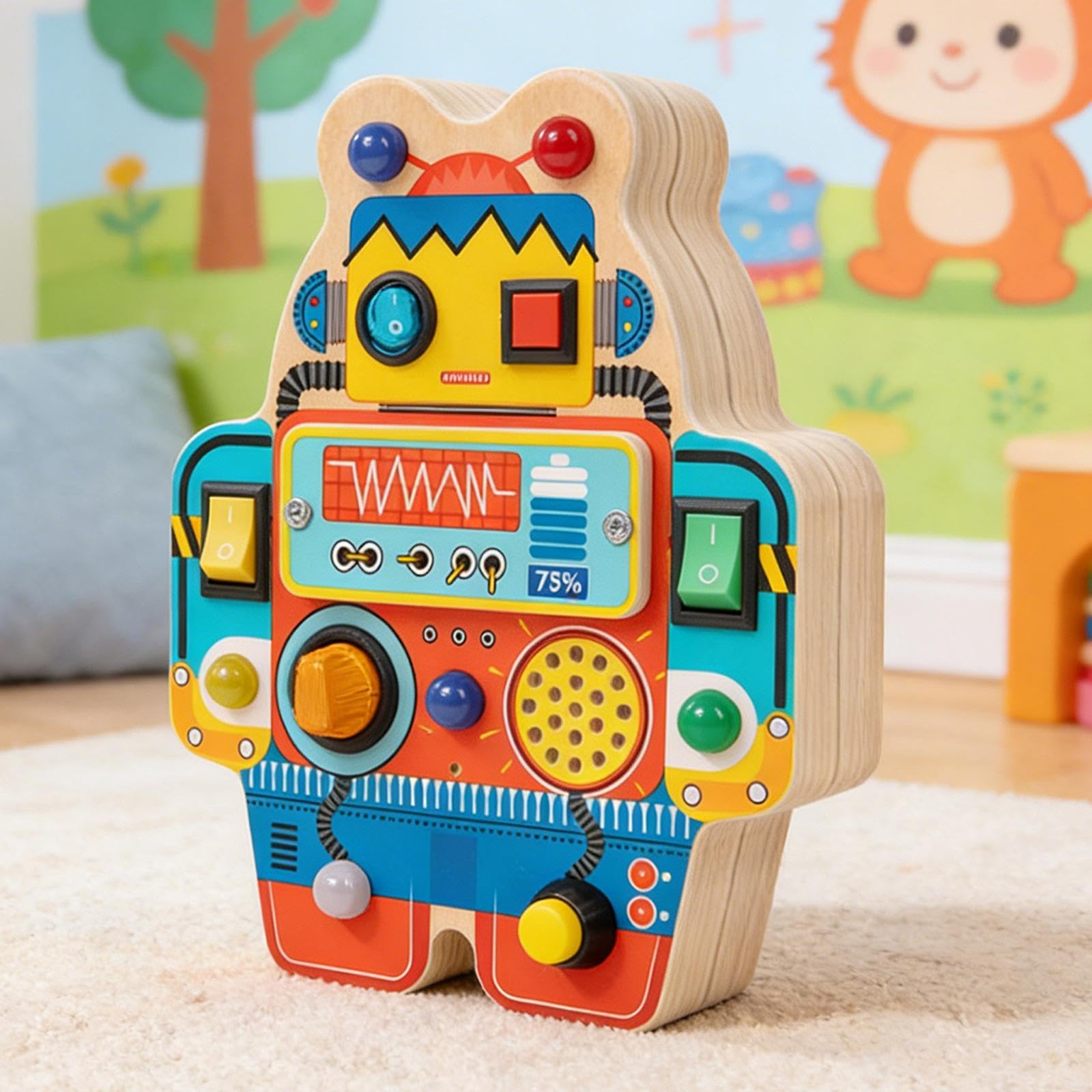 Tablero de Actividades de Juguete con Interruptor, Tablero Sensorial de Madera, Control, Desarrollo de La Motricidad Fina, Apto para Niño