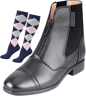 LEBEE Horse Equestrian Boots Cowhide Paddock Boots With Zip Non Slip Walk Shoes Equestrian Supplies,Black-39