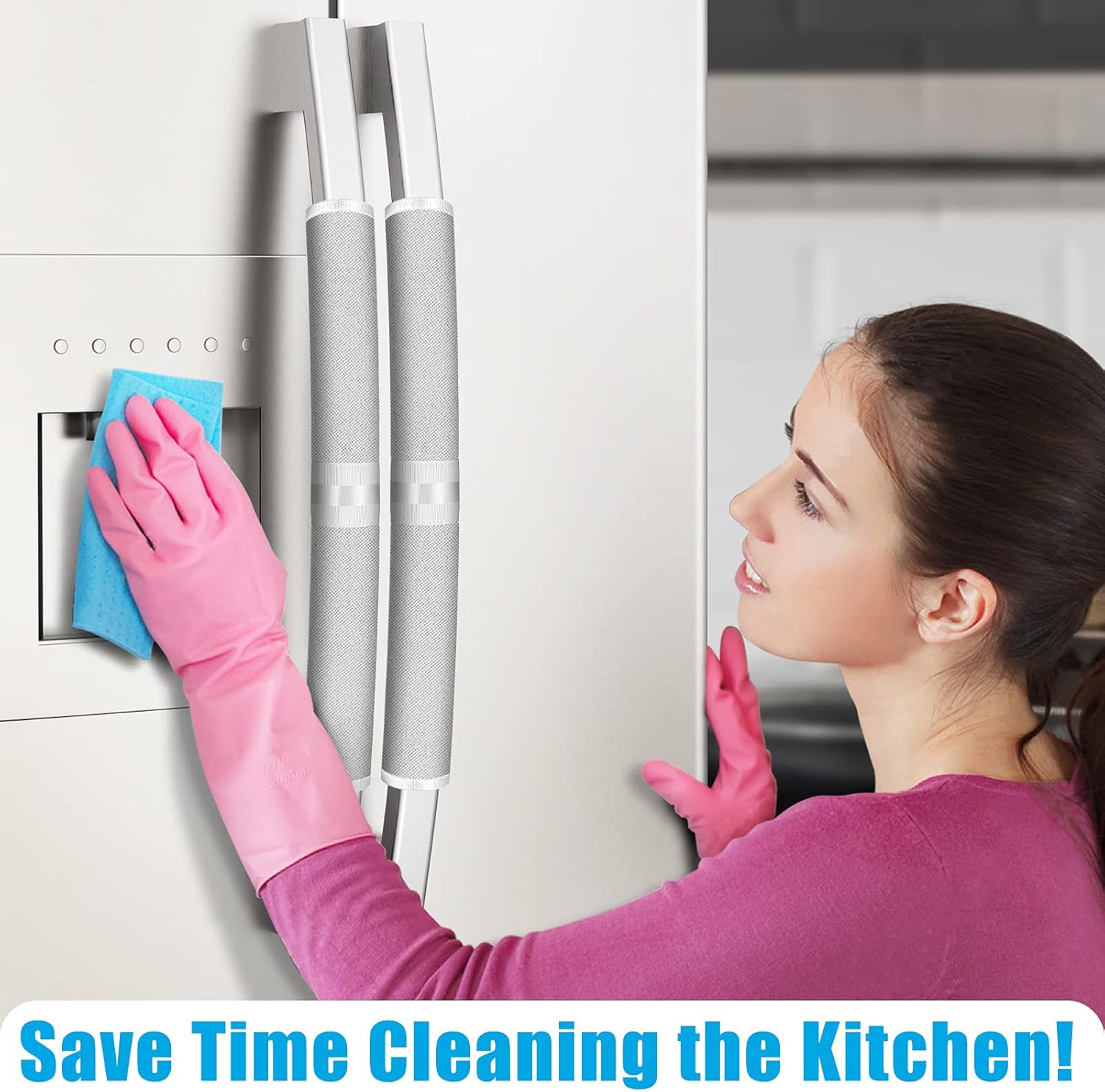 Refrigerator Door Handle Covers, 6 PCS, Keep Your Kitchen Appliance Clean from Food Stains, Smudges, Drips, Oil, Washable and Form-Fitting, Protector for Fridge, Ovens, Dishwashers (Light Grey) thumbnail