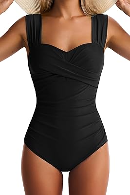 Womens One Piece Swimsuits Tummy Control Bathing Suits Modest Full Coverage Swimsuit Wide Straps Swimwear