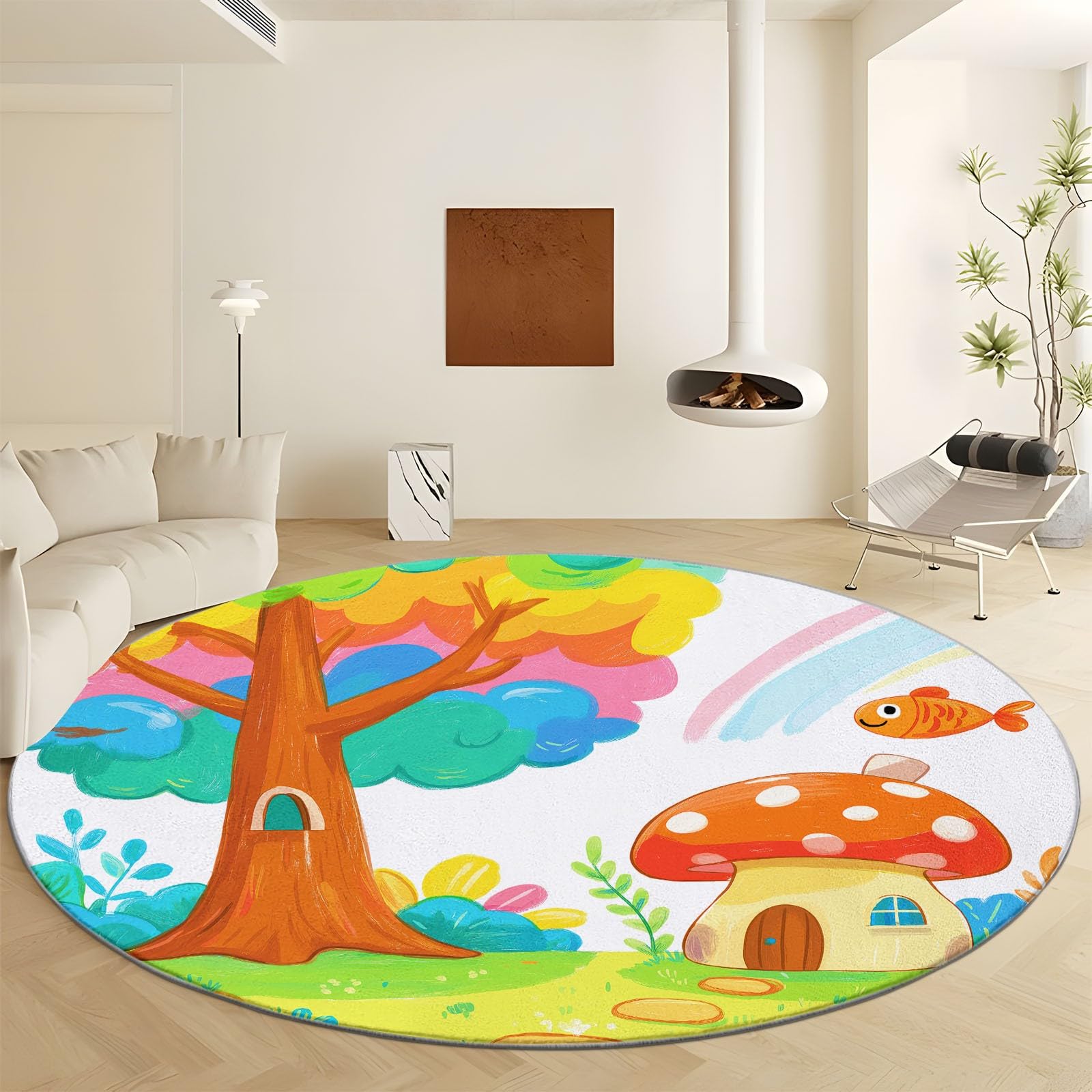 Tapis rond salon pour chambre d'enfant cabane verte