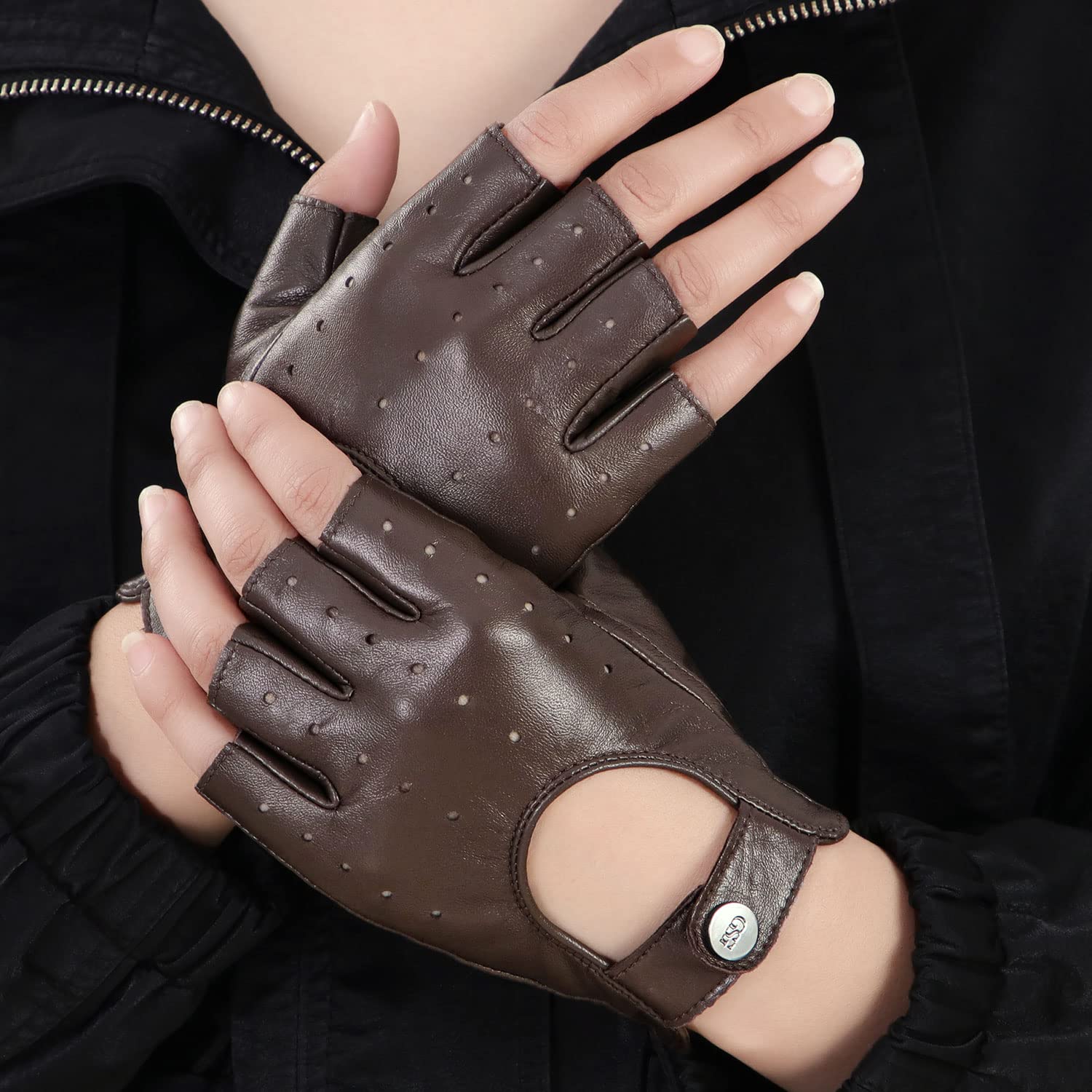 Womens Genuine Fingerless Leather Gloves Driving