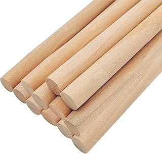 12Pcs Wooden Dowel Rods, 1/2 x 12 Inch Unfinished Round Sticks for Craft, Hardwood Rod, Precut Sticks for Tiered Cake Support, Arts DIY, Grooved Fluted, Carpentry
