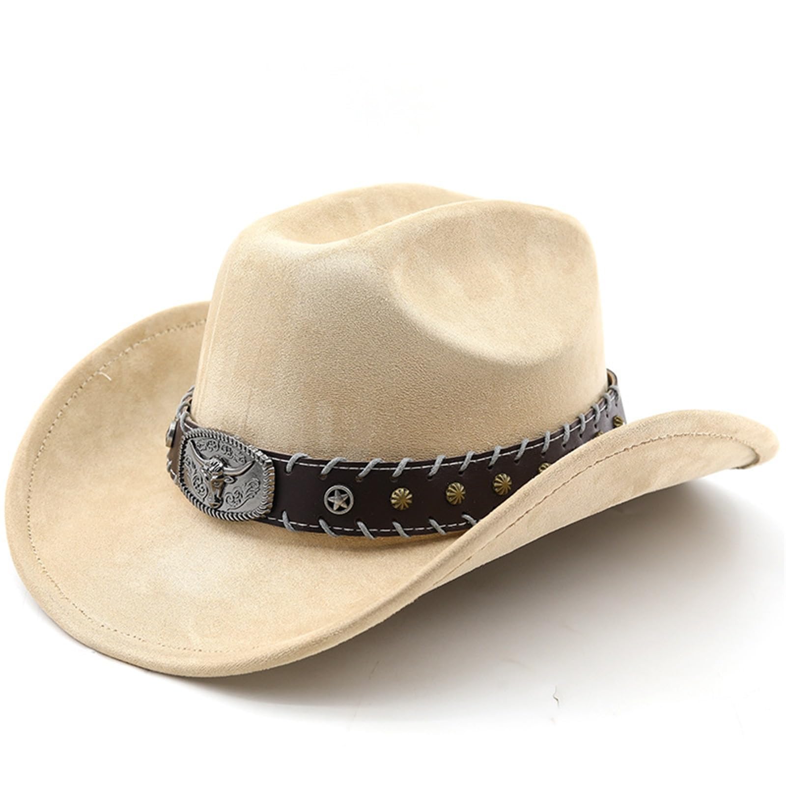 Générique Chapeau Cowboy Femme Chapeau Cowboy Denim Et Cuir pour Femmes et Hommes Style Occidental Rétro avec Boucle de Ceinture Large Bord pour Ranch, Fêtes et Tenue Western