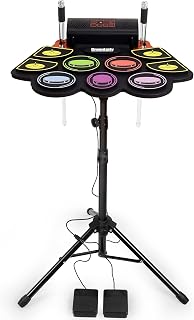 GrowDaily Kids Electric Drum Set: 9 Pads with Stand, Light-Up Drum Sticks, MIDI, Dual Speakers, Portable Rainbow Fun