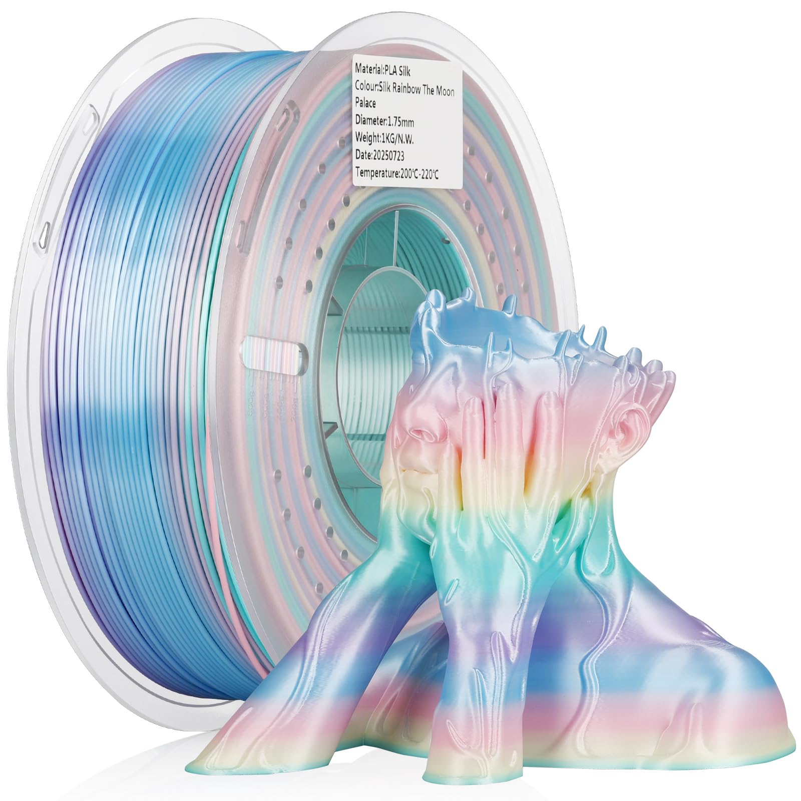 Silk PLA 3D Printer Filament Multicolor Rainbow PLA Filament 1.75mm Gradient Color Changing Filament 1kg (2.2lbs) Dimensional Accuracy +/- 0.02 mm Silk Rainbow Filament