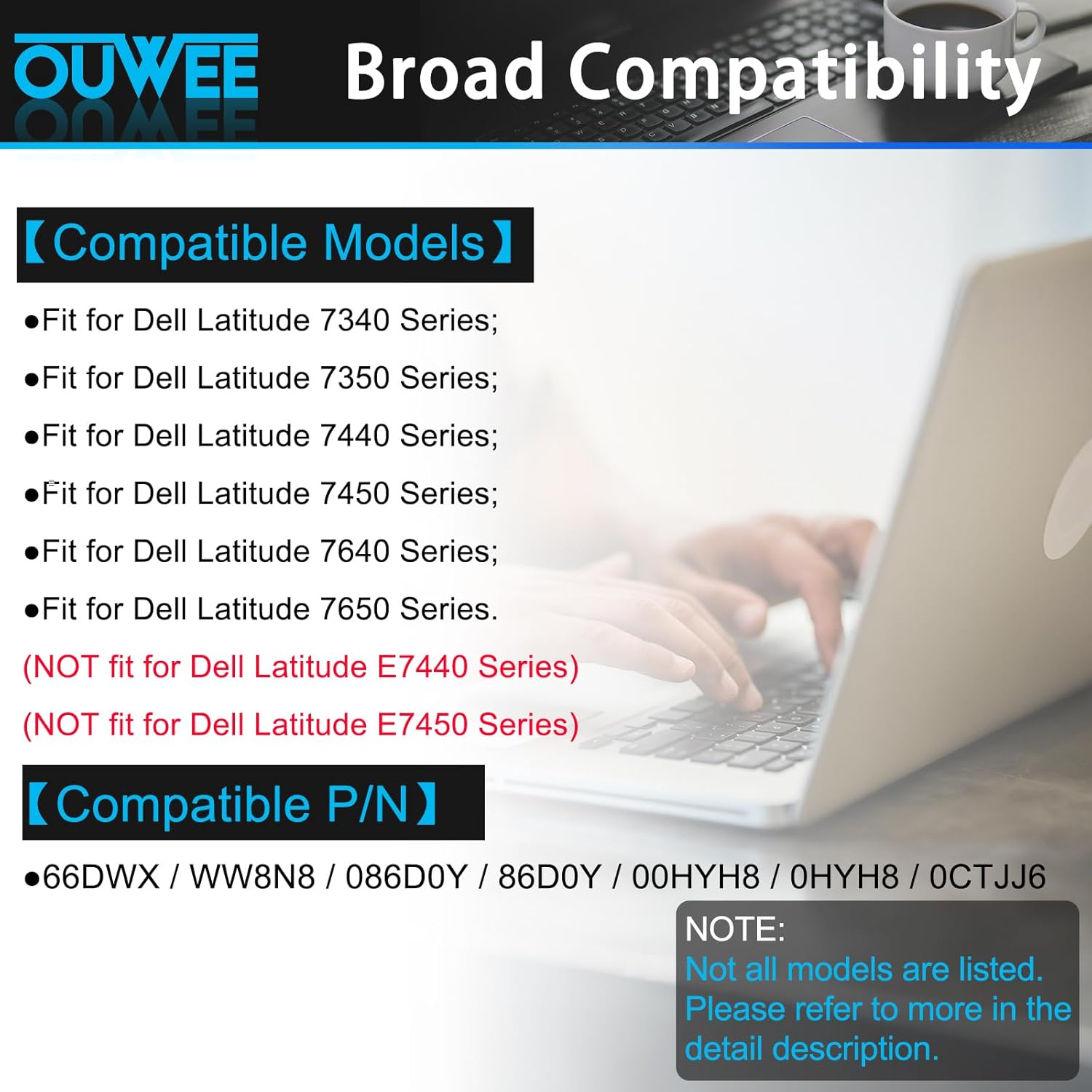 66DWX Laptop Battery Compatible with Dell Latitude 7340 7350 7440 7450 7640 7650 Series Notebook WW8N8 086D0Y 86D0Y 00HYH8 0HYH8 0CTJJ 57Wh 4878mAh 11.4V