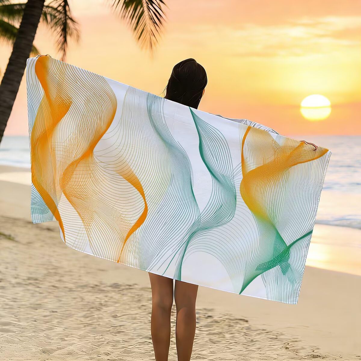 Telo Mare Microfibra, Telo Mare Grande 100x200cm 2 Pezzi, Asciugamano Palestra Donna Asciugatura Rapida, Antisabbia Asciugamano Microfibra, Leggero Asciugamani Palestra per Regalo (Moderno) -4366