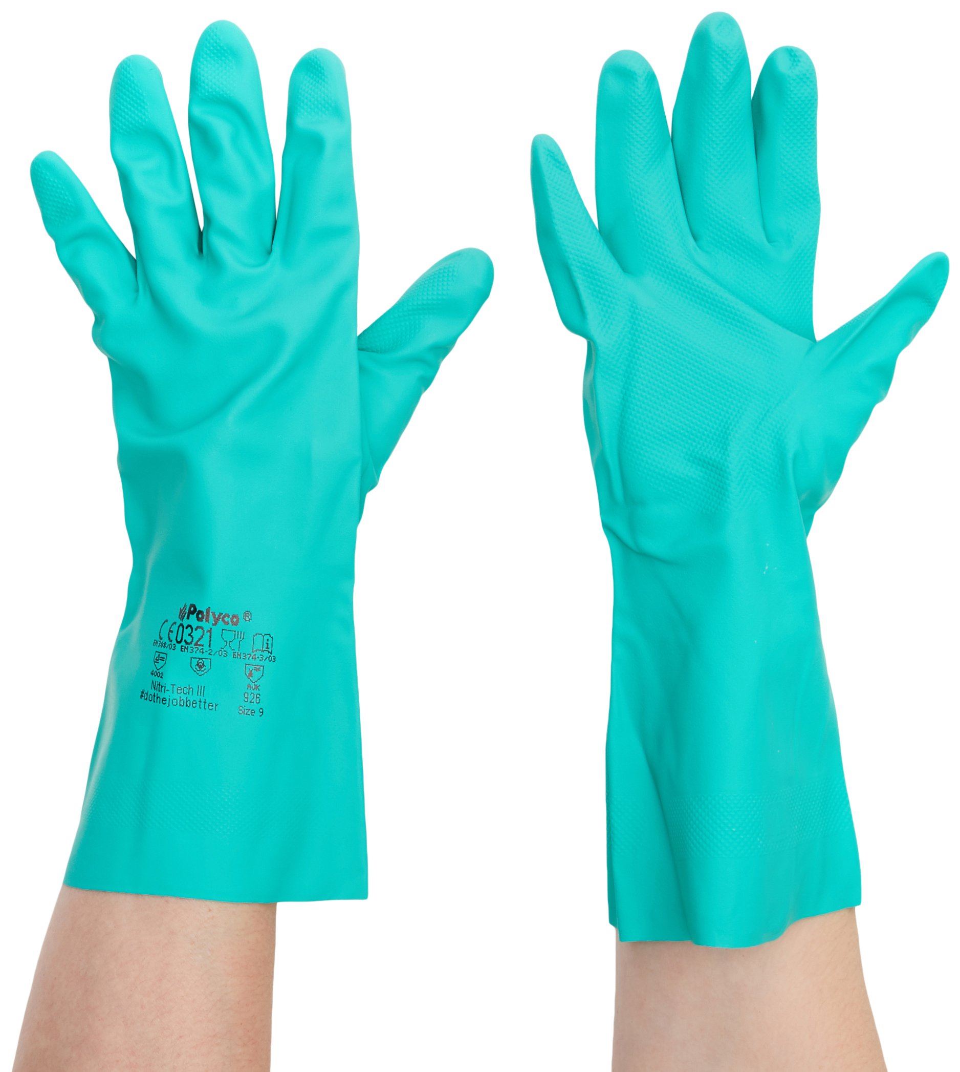 Polyco 926 Nitri-Tech 3 Nitrile Synthetic Rubber Glove with Flock Lined, Size 9, Green