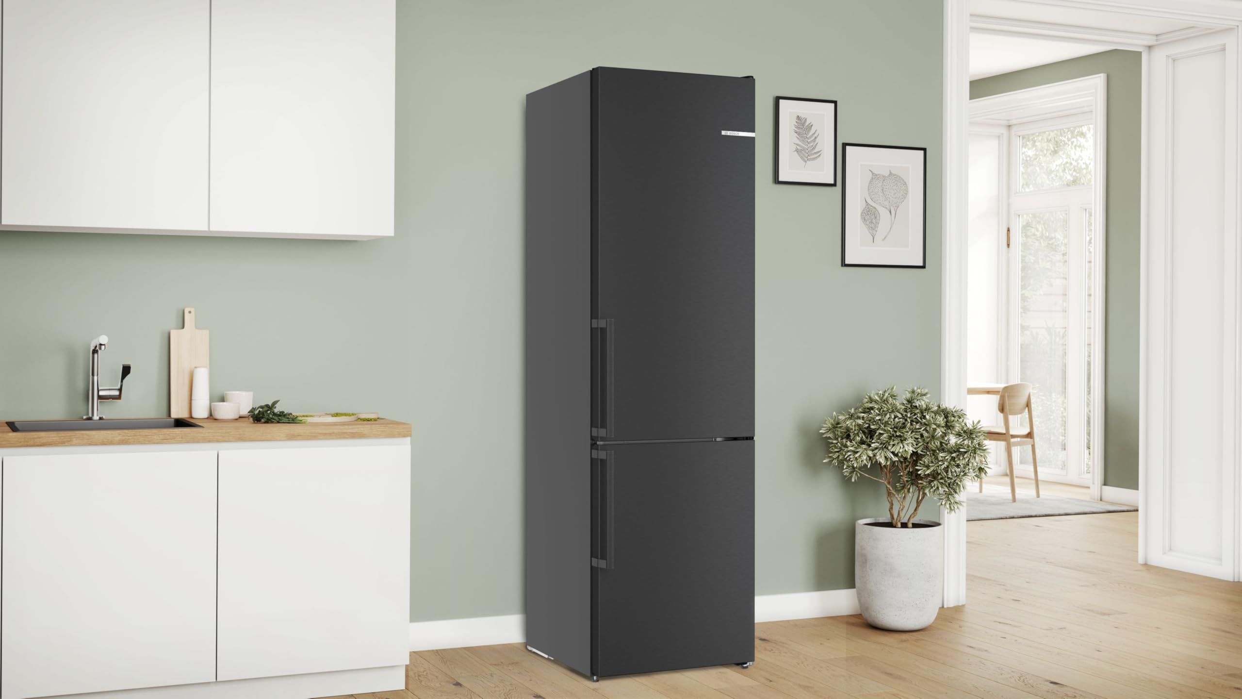 Bosch Serie 4 Freistehende Kühl-Gefrier-Kombination 203 x 60 cm KGN39VXAU | NoFrost nie wieder abtauen, edles Black Inox Design, XXL 363 l Volumen, VitaFresh Frischesystem, extrem leise 29 dB