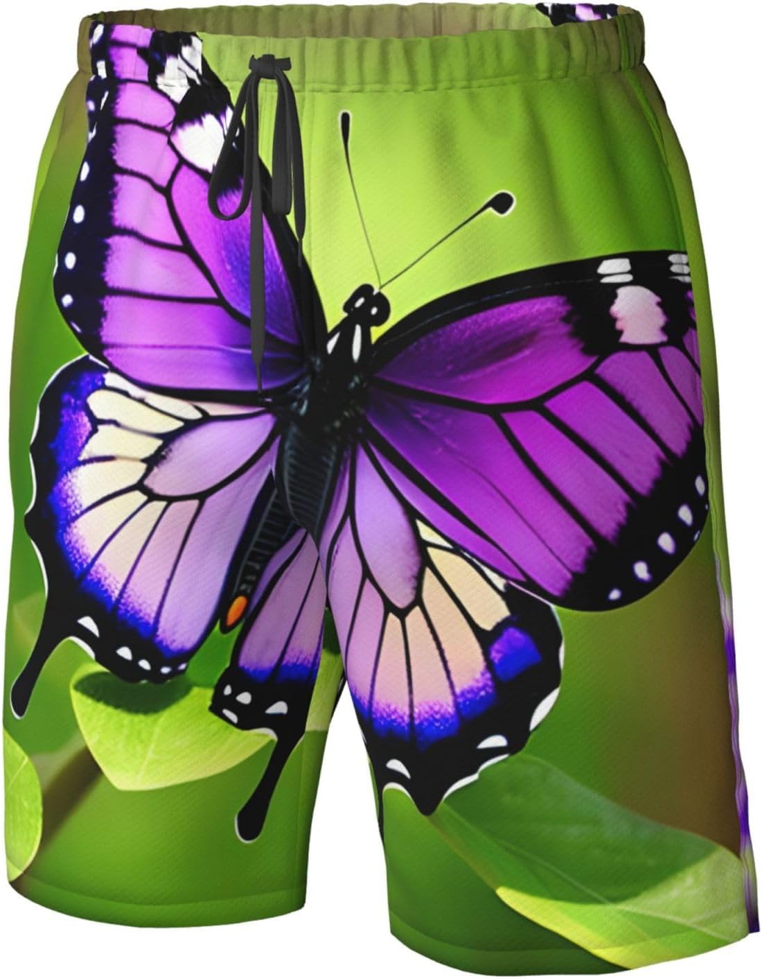 Mens Butterfly Purple Print Beach Shorts,Casual Summer Shorts for Men,Quick Dry Polyester
