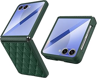 Samsung Galaxy Z Flip 7 5G 対応 ケース カバー TPUソフトヒンジ保護 高級PU 耐衝撃 落下防止 取付簡単 カメラ保護 小画面保護 レンズ保護 高級携帯電話ケース Samsung Galaxy Z Flip 7 5G 用(グリーン)