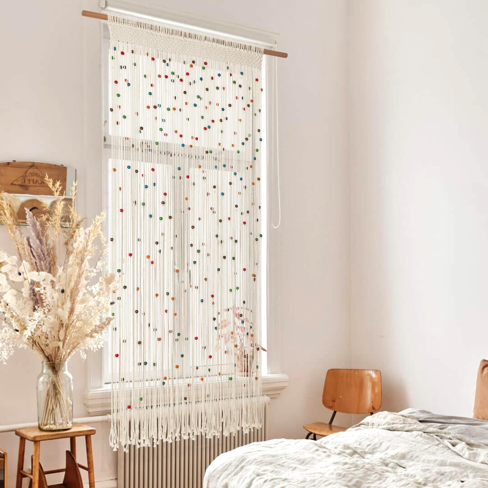 Rideau de porte en perles macramé pour porte et fenêtre, fonctionnel et décoratif, adapté à différents espaces de vie