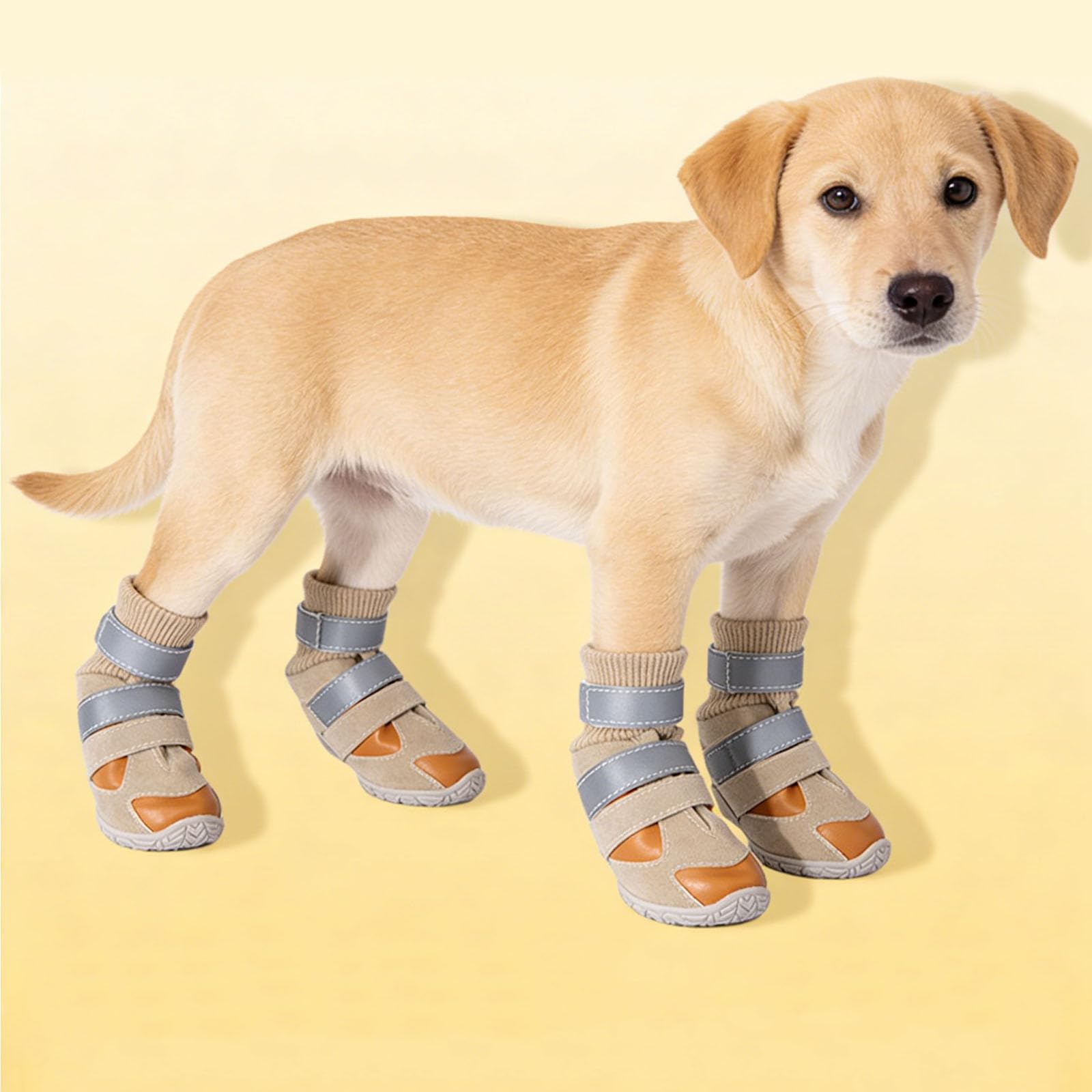 4Er-Set Hundeschuhe Für Kaltes Wetter, Geeignet Für Kleine Und Mittelgroße Hunde, Wasserdicht, Mit Reflektierenden Streifen, Rutschfester Sohle Und Fleecefutter,Braun,4XL