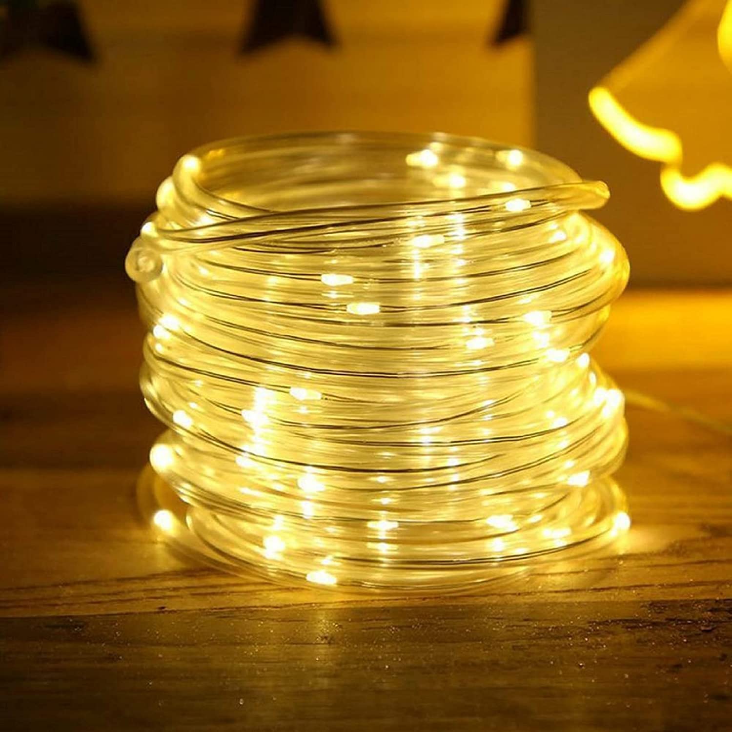 Yorkshire Homeware 50 Led Solar Powered Rope String Fairy Tube Light 7M/24Ft Waterproof 8 Modes Garden Lights for Indoor Outdoor Lights Trees, Garden, Patio, Yard, Party (Warm White)