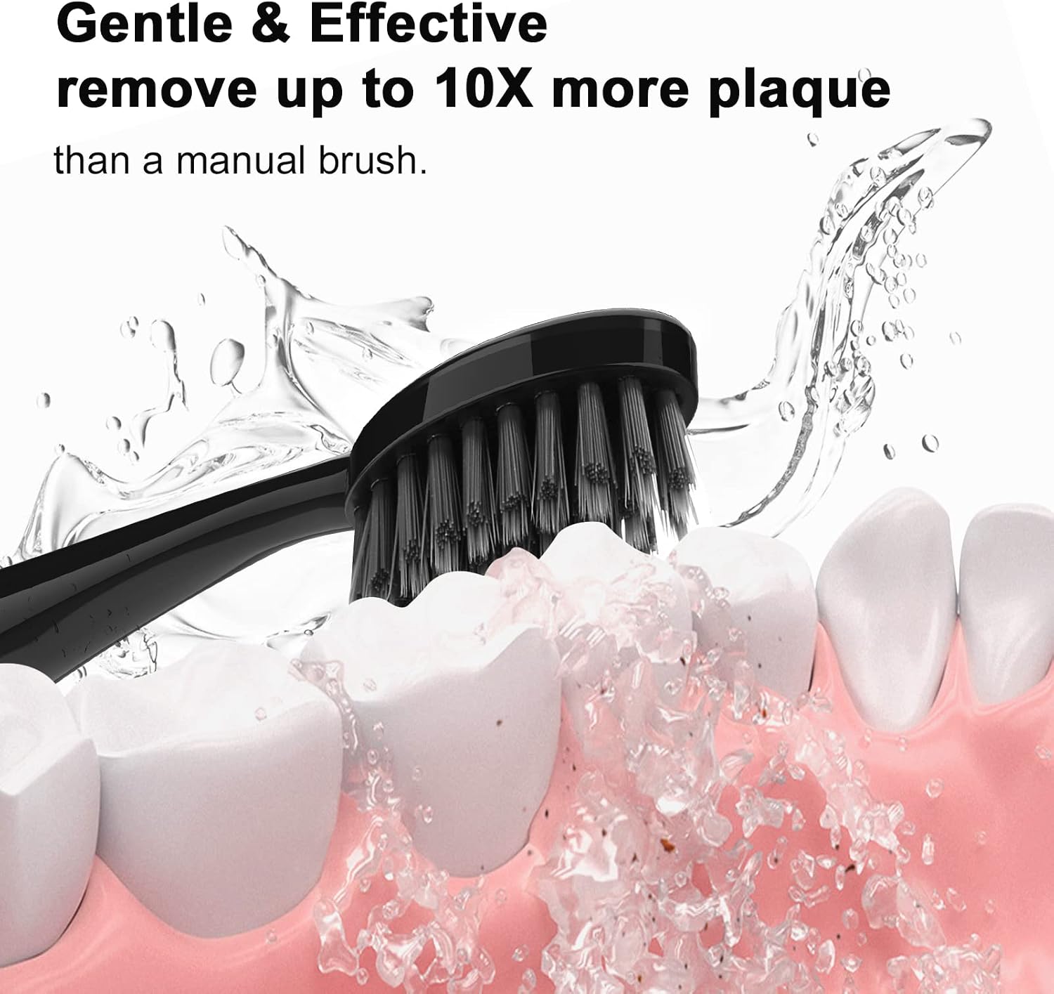 Replacement Toothbrush Heads for Burst Electric Toothbrush Adults with Dust Cover Caps, Soft Charcoal Bristles for Deep Cleaning, Plaque Removal and Whiting Teeth, 5 Counts, Black