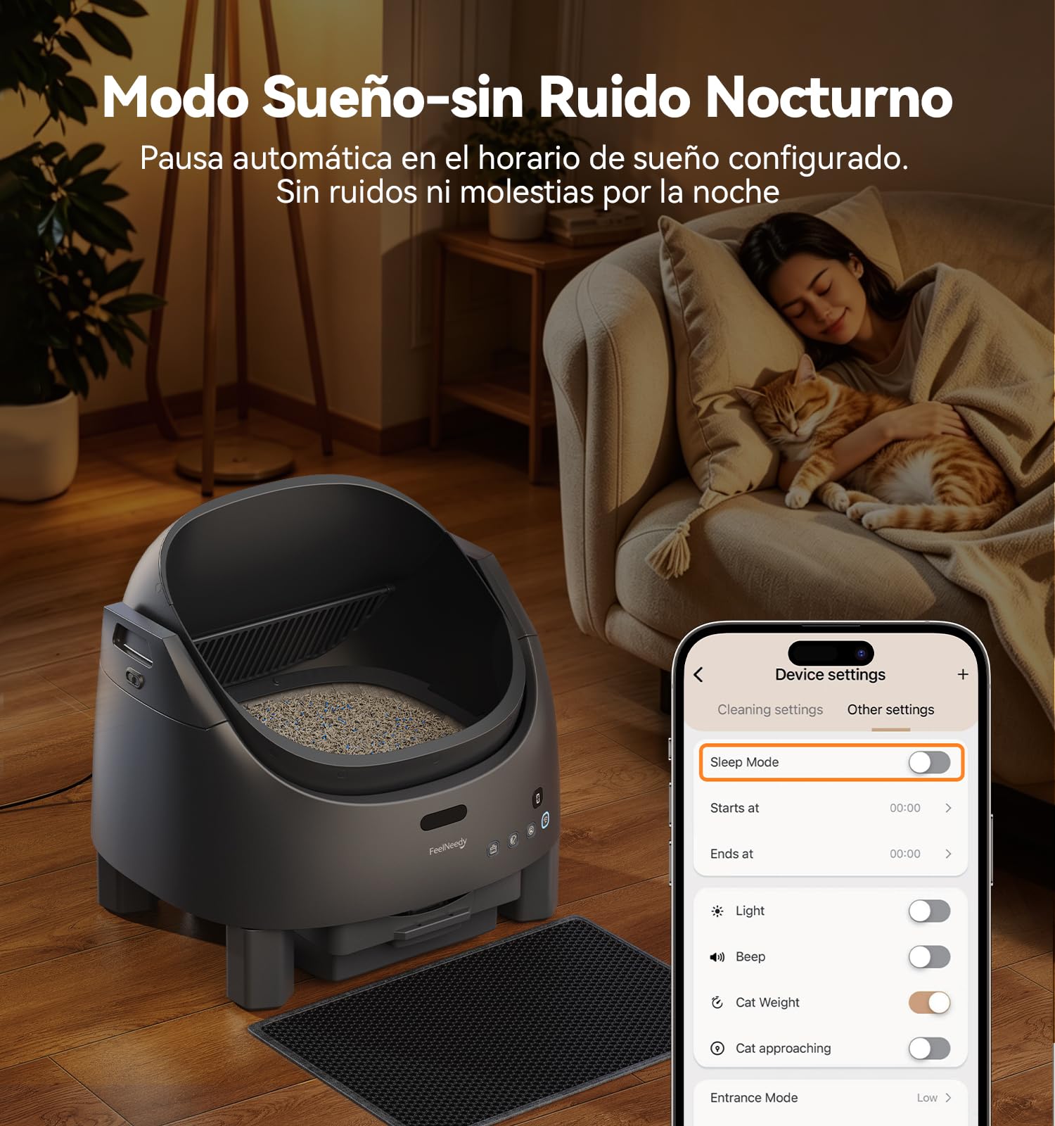 FEELNEEDY Arenero Gatos Autolimpiable | Sistema de Neutralización de Olores para Gatos 1-15kg, Control App & Seguridad Multi-Sensores, Altura de Entrada Regulable