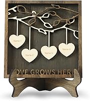Vista 34 de Joyforisa Regalos para mamá y abuela, marco personalizado del árbol de la vida con corazones y nombres, marco de árbol familiar de madera
