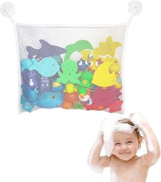 Bath Toy Storage - 1 Pcs Bath Toy Storage Organizer with Suction Cup, Multi-use Net Bags, Perfect Bathtub Toys Holder & Bathroom or Shower Caddy for Kids and Toddlers White
