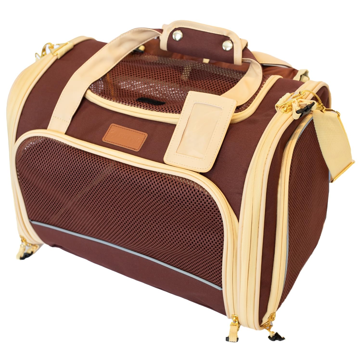 PETPROVED Transportbox Katze Hund Hundetasche für Kleine Hunde Katzentransportbox Katzen Transportboxen Hundetragetasche Tragetasche Hund Katzentasche Katzenbox Katzenkorb Transport (M Braun)