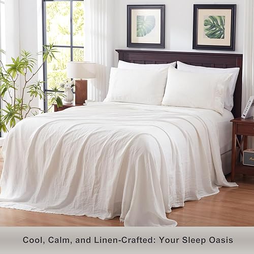 Miniatura 6 de TOSMO - Fundas de almohada de lino puro, 100 % lino natural francés, 1 par tamaño Queen (2 fundas de 20 x 30 pulgadas), color blanco