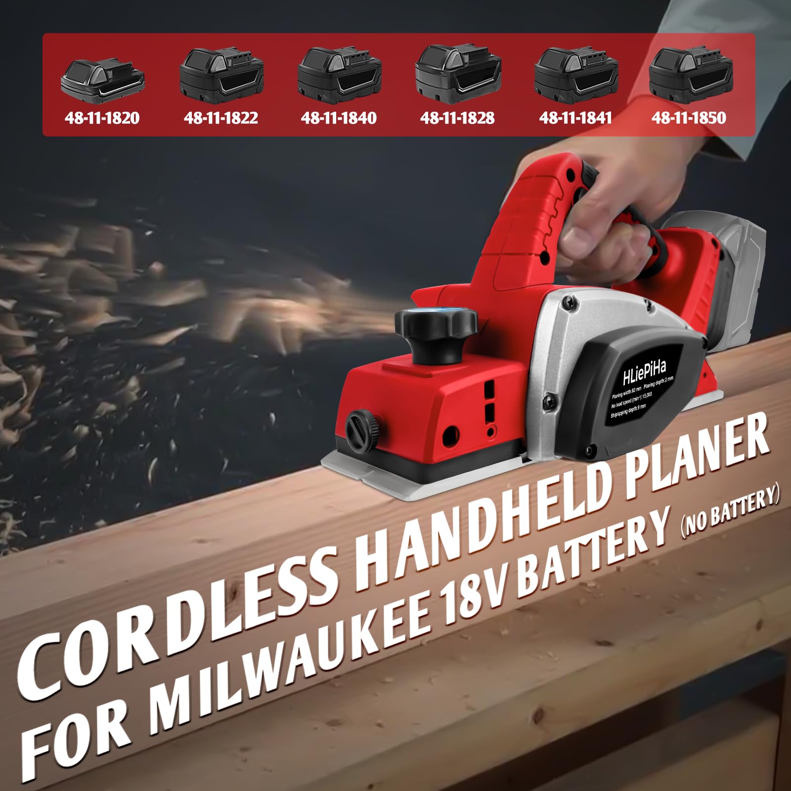 Raboteuse portable sans fil pour batterie Milwaukee 18 V, rabot à bois électrique 15 000 tr/min, rabot électrique sans balais de 8,9 cm pour travail du bois, menuisier maison bricolage (sans
