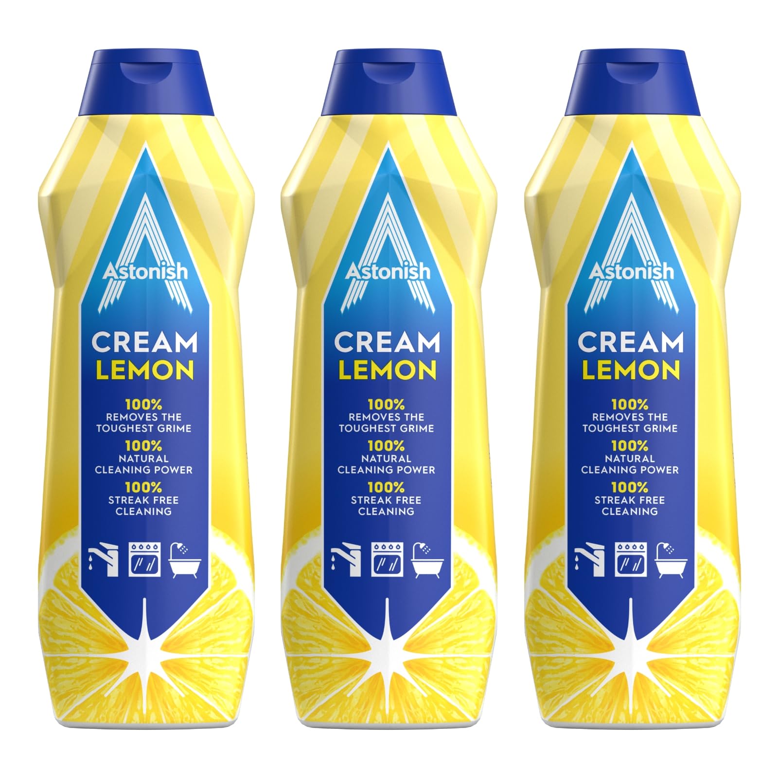 Astonish Multipurpose Cream Cleaner, Lemon Fresh Scent, Multipack, Streak Free Clean, Powerful, 3 x 500ml