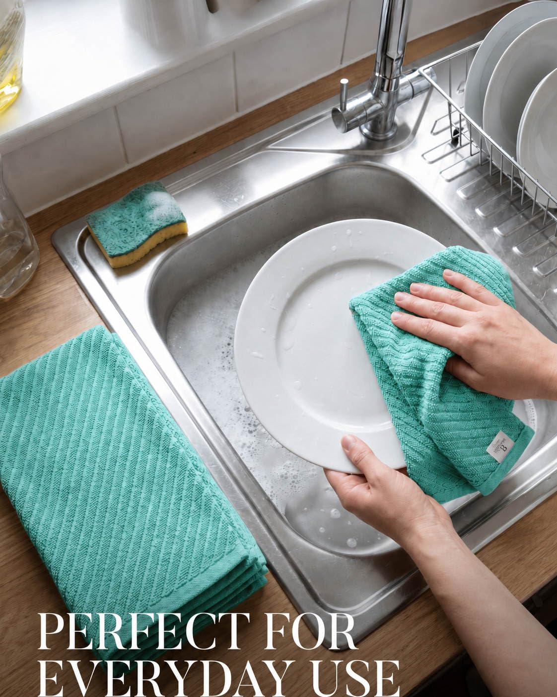 Bumble Towels Geschirrtücher 6er Pack / 16 x 25/41 x 63 cm/Premium Ultra Absorbent Cotton/Schnelltrocknende Geschirrtücher/Diagonal Weave Thick 2-Ply (Aqua)