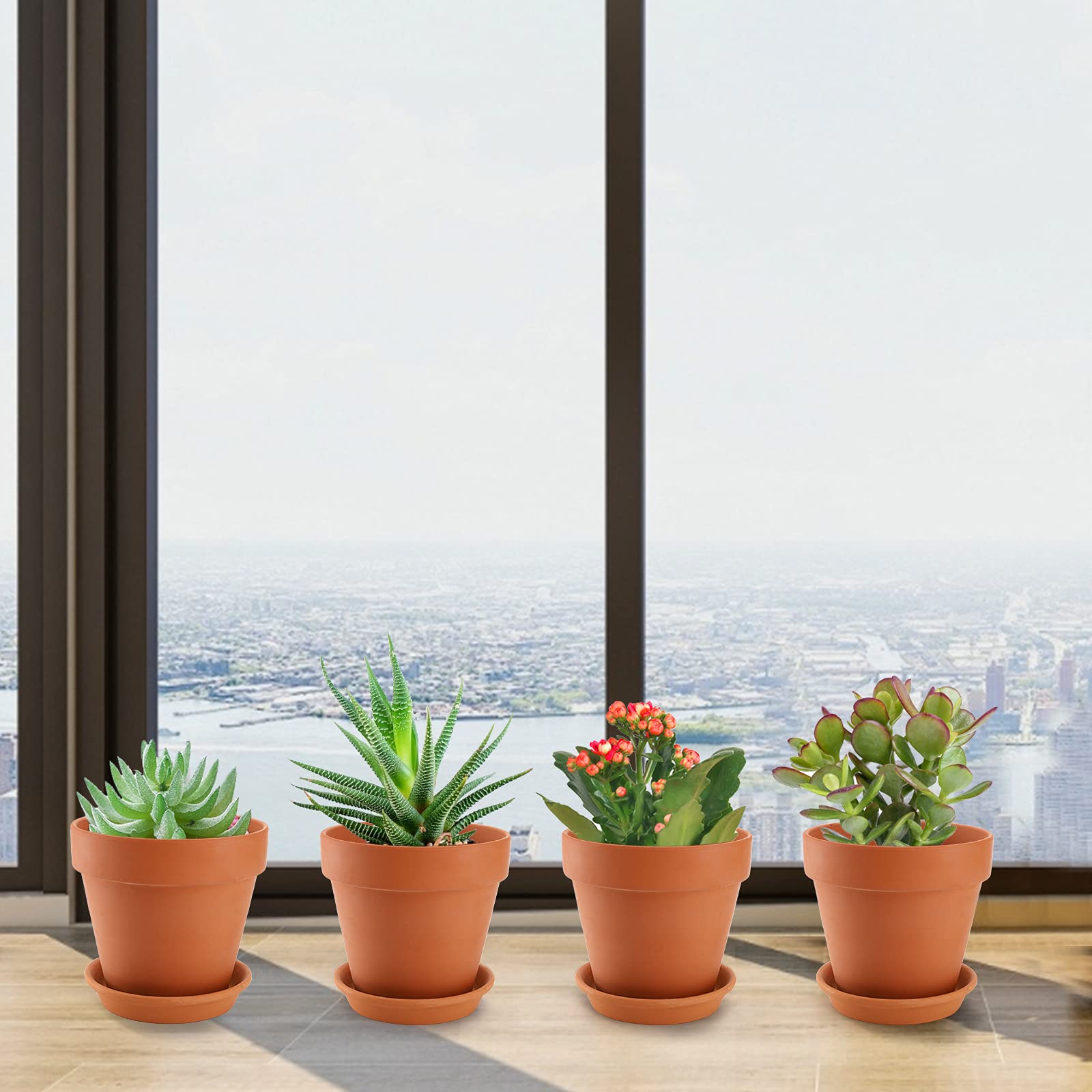 Amazon.co.jp: Suwimut テラコッタ植木鉢 受け皿付き Lサイズ 6インチ