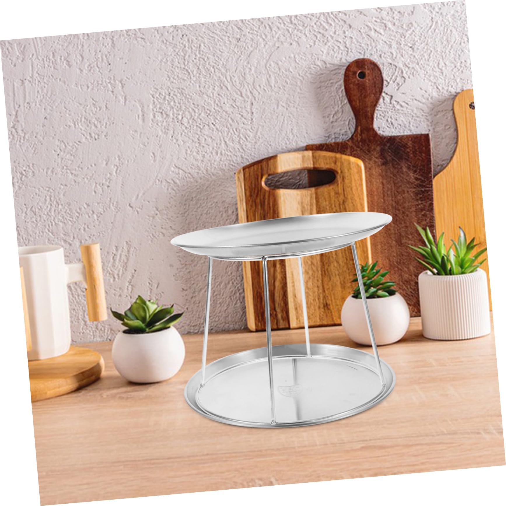 3 Pezzi Portavassoi per Alimenti in Acciaio Inox 17-23 Cm, Portapiatti Doppio Strato per Frutti di Mare e Pizza, Porta Vassoio Multifunzionale da Tavolo per Ristorante e Cucina
