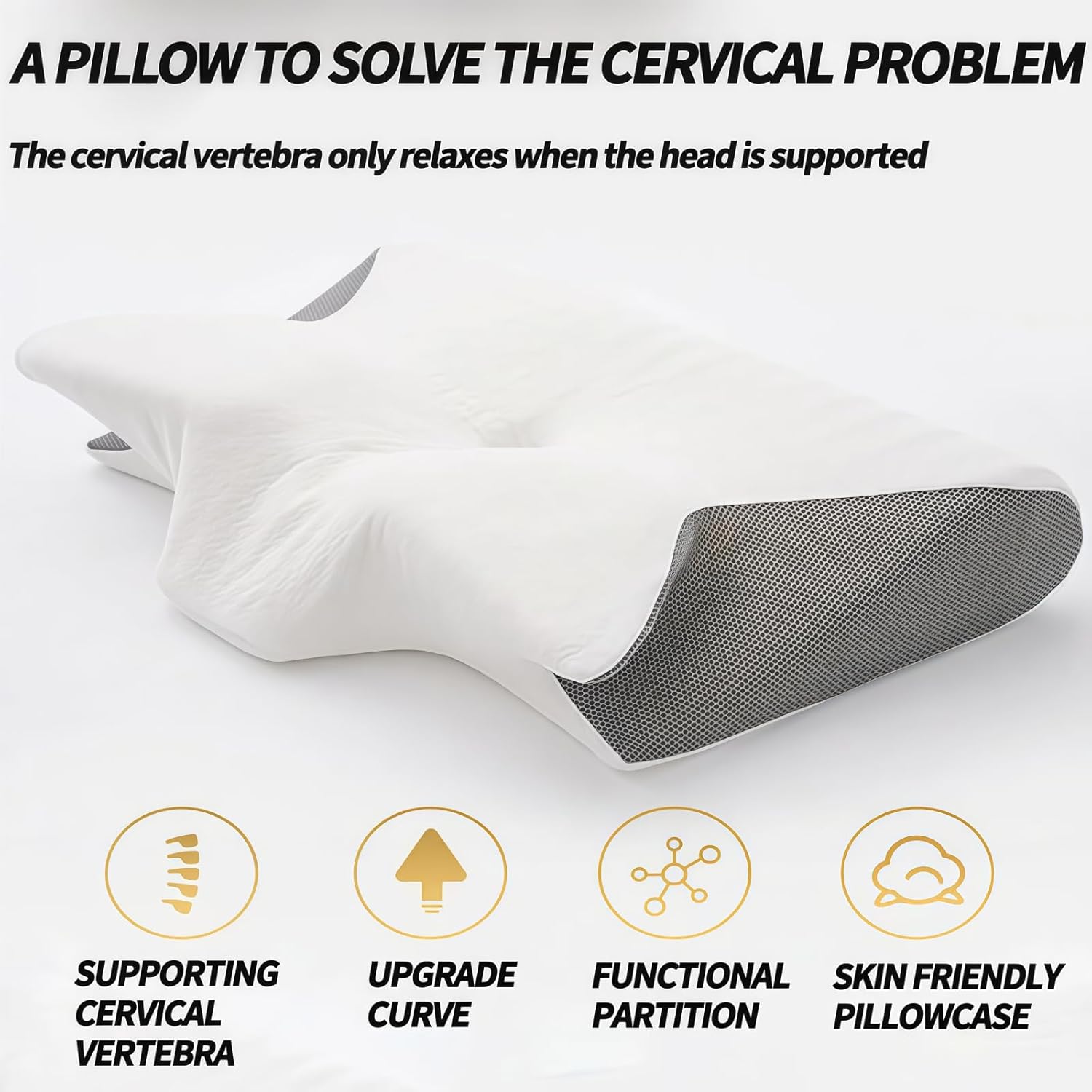 2025 New Sleepluxe Support Pillow, Memory Foam Cervical Pillow, 2 in 1 Ergonomic Contour Orthopedic, Contoured Support Pillows for Side Back Stomach Sleepers (Black)