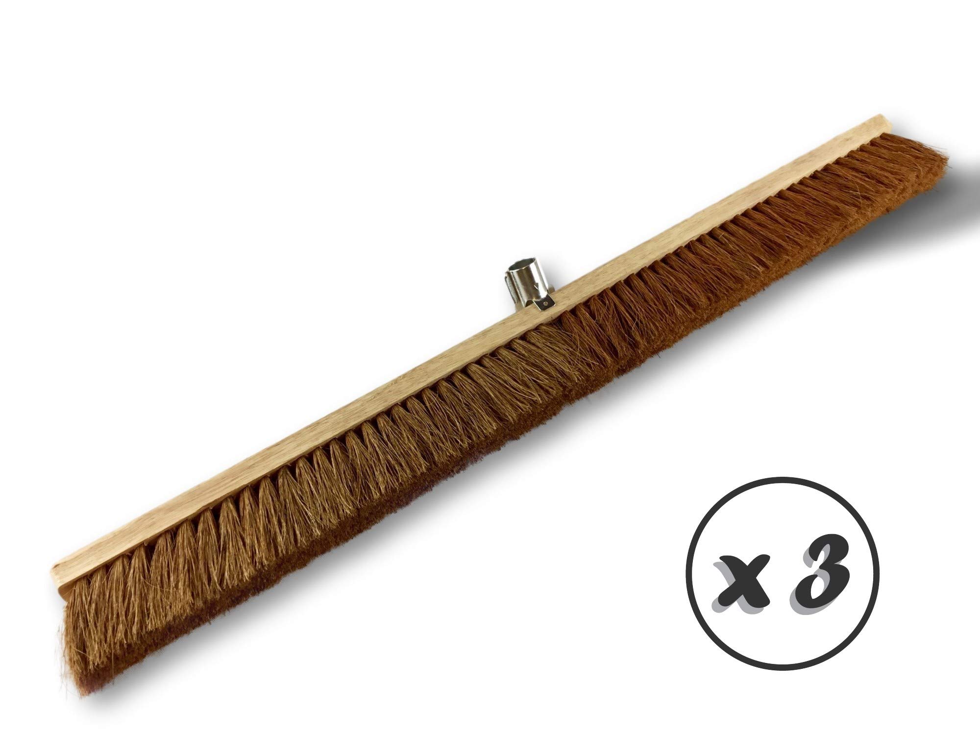 Miotła warsztatowa typu kantonier | Zestaw 3 | Track Outdoor | Długość 100 cm | Wypełnienie naturalnej szczotki z włókna kokosowego | Drewniana podeszwa | Metalowe tulejki Ø 28 mm | Bez uchwytu | Kibros 2090x3