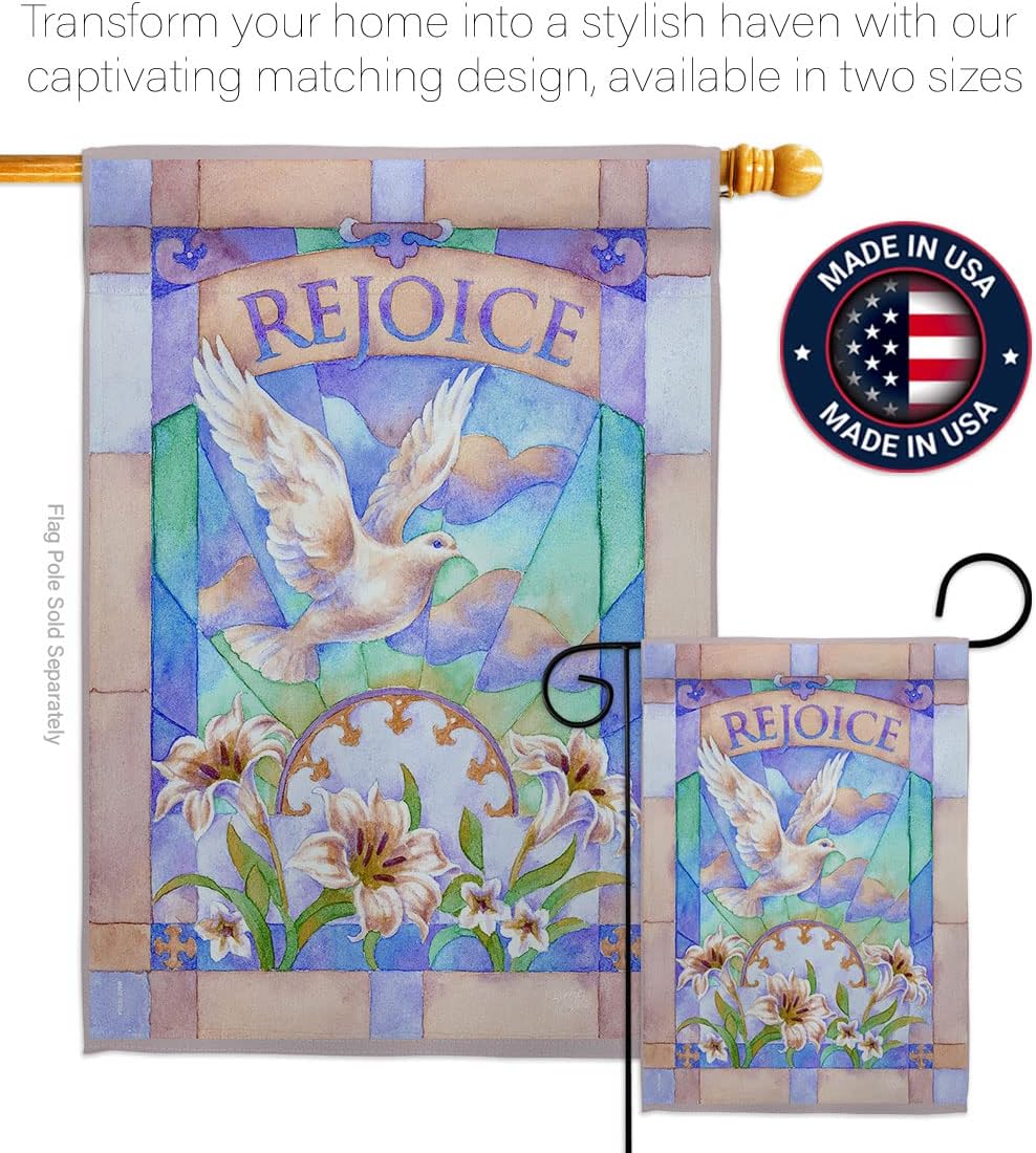 Breeze Decor Rejoice Garden House Spring Easter Happy Bunny Egg Christian Season Springtime Holiday Decoration Banner Yard Gift Double-Sided, Large & Small Flags Set, Made in USA
