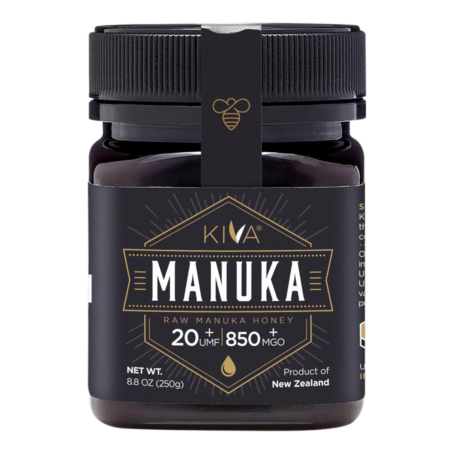 Kiva Raw Manuka Honey UMF 20 | MGO 850 | 100% Pure New Zealand Honey 8.8oz250g BPA-Free Jar | UMF and MGO Certified | GMO-Free | Traceable