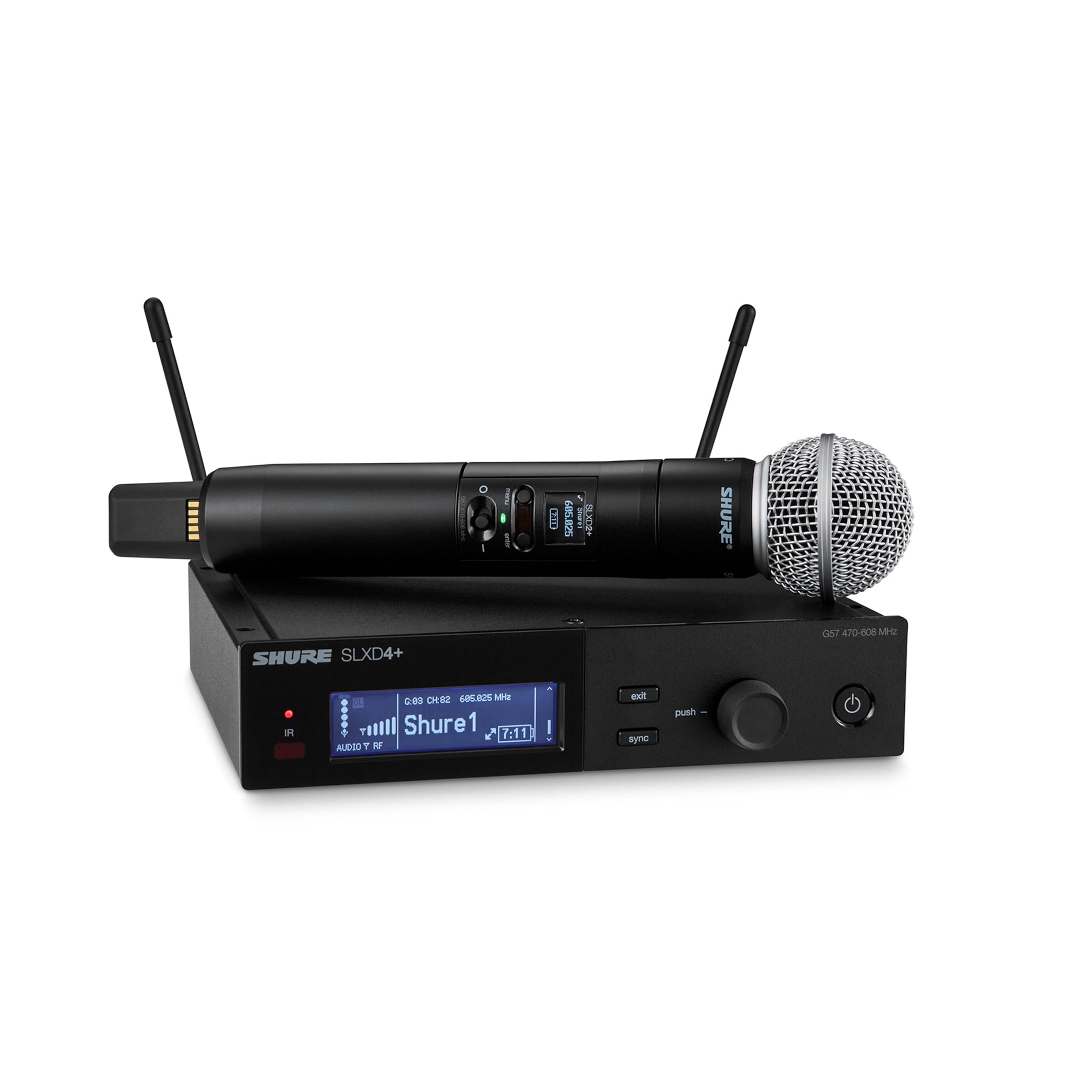 Shure SLXD24+/58 Handheld Wireless System - Includes SLXD4+ Receiver, SLXD2+ Handheld Transmitter with SM58 Capsule, Bluetooth Monitoring, Feedback Reduction, WWB and Mobile App Control, G57 Band