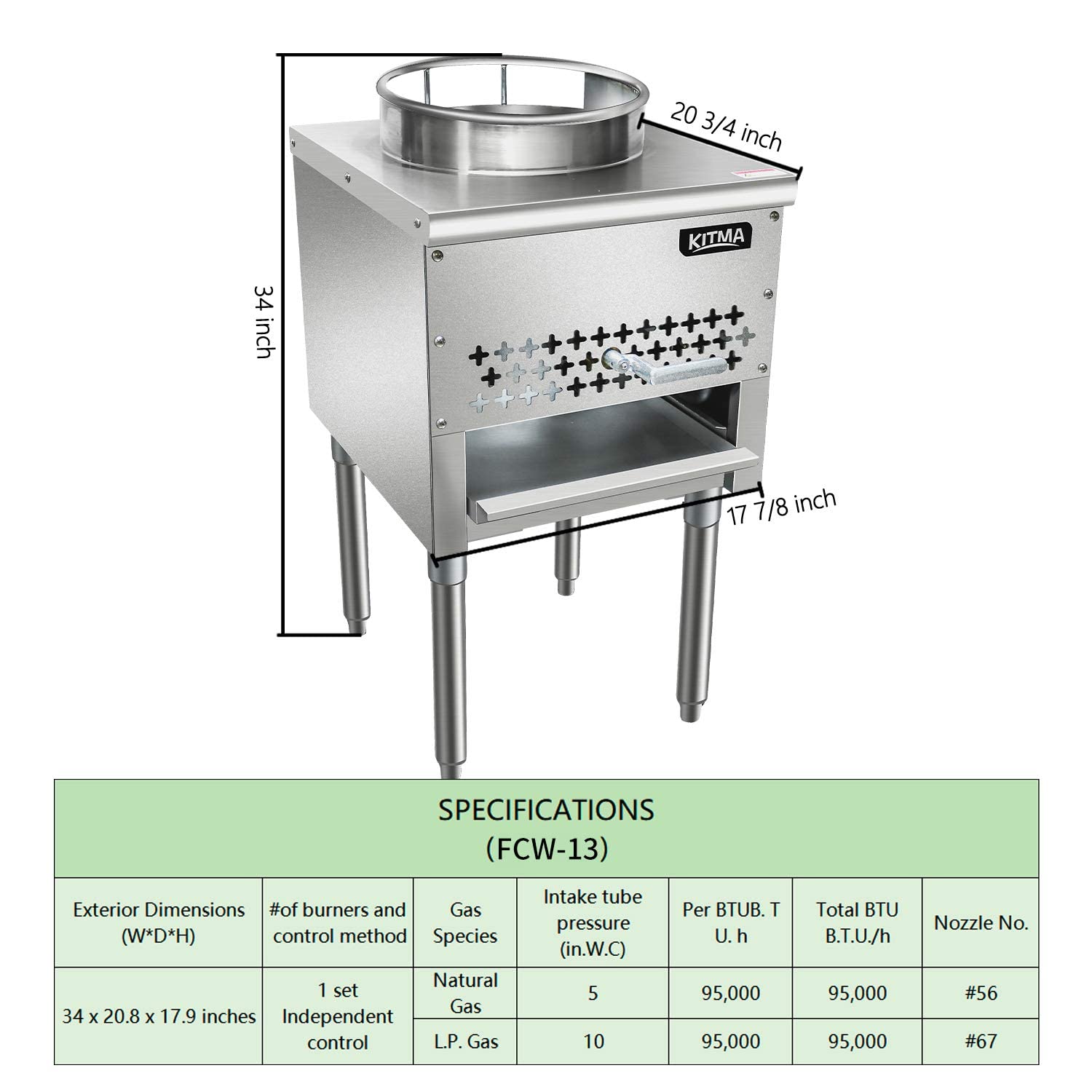 KITMA 13 Inch Wok Range Gas Wok Range For Grilling