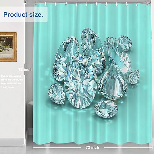 Vista 5 de Shrahala Brilliant Round Brilliants - Cortina de ducha decorativa con diamantes, azul turquesa, decoración de baño, fibra de poliéster, impermeable
