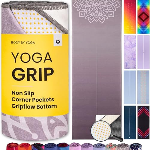Toalla de yoga con agarre de yoga, toalla antideslizante para esterilla de yoga caliente con bolsillos en las esquinas, agarre antideslizante y
