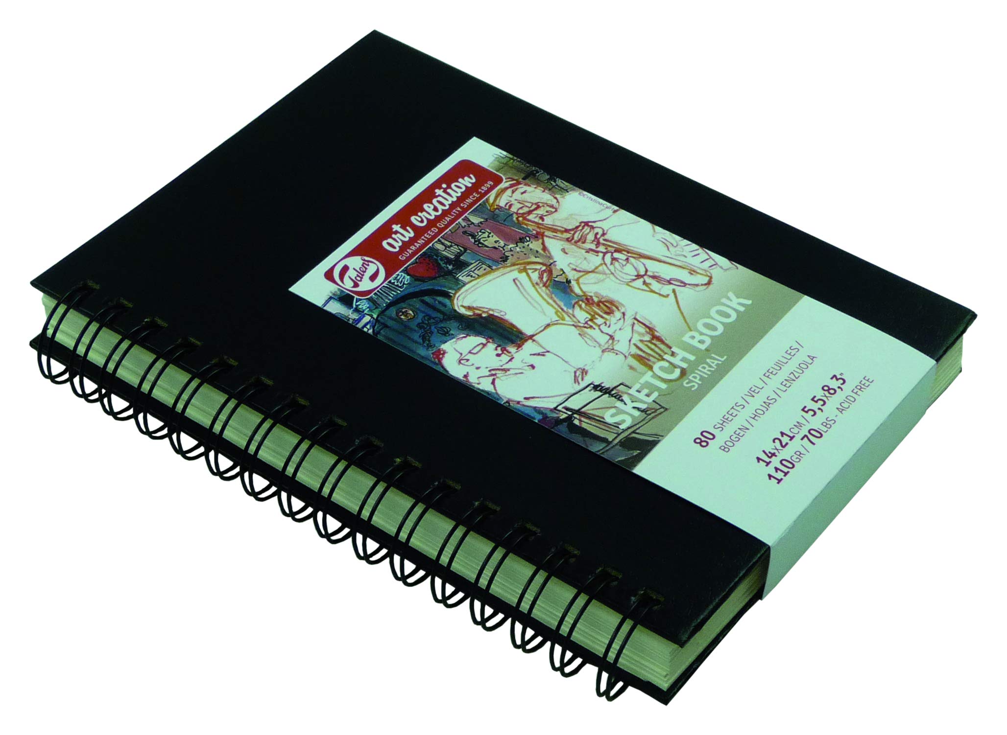 Talens Art Creation Sketchbook - 14x21cm - 110g Paper - 80 Sheets - Hard Cover - Spiral Bound - Acid-Free - Ideal for Pencil, Pastel, Ink, Charcoal