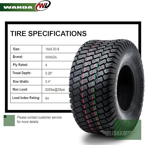 Miniatura 150 de WANDA One 18x7.50-8 Lawn Mower Cart Turf Tires P332 /4PR