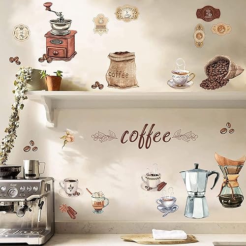 Miniatura 4 de TOARTI Adhesivo de pared de café, calcomanías de café para cafetería, calcomanías de pared para cocina, decoración de pared de cafetería, decoración