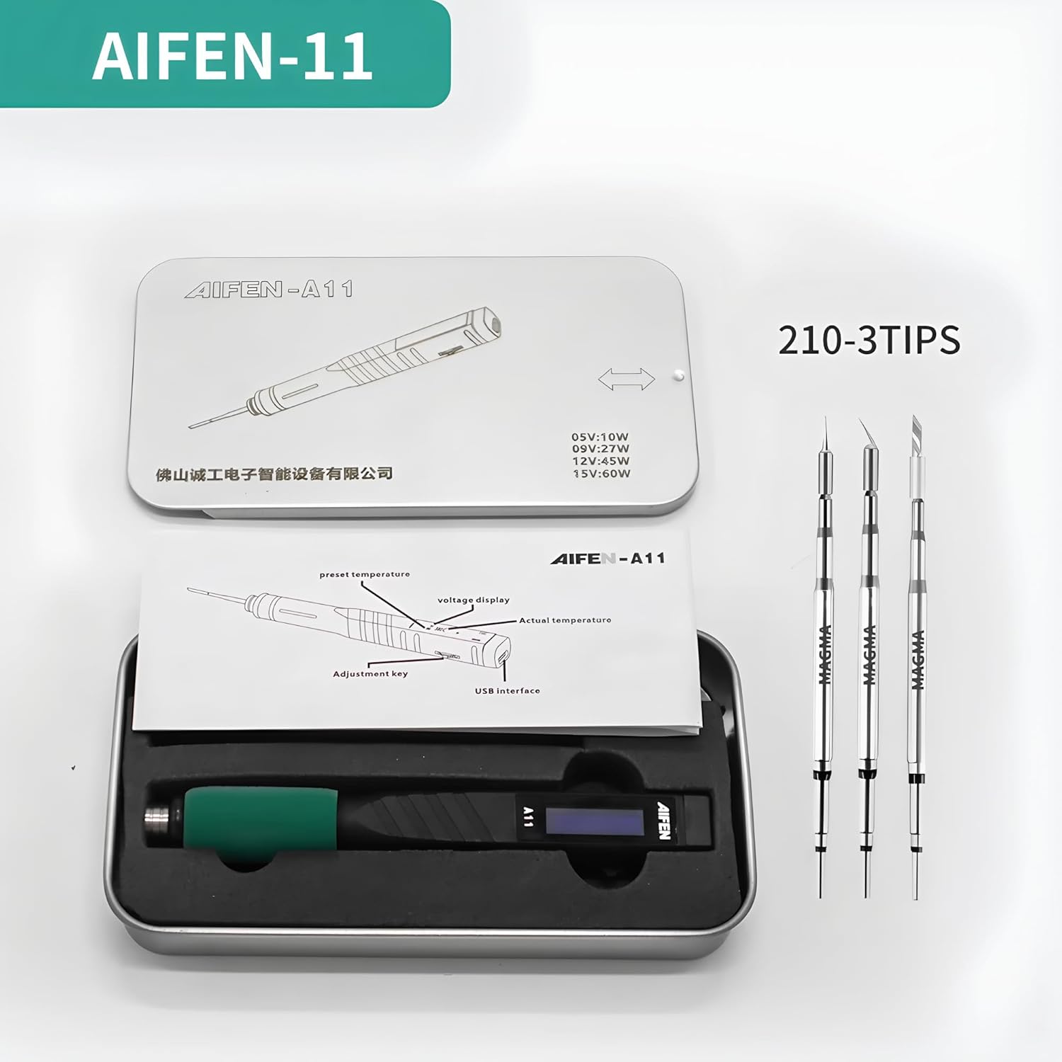 AIFEN A11 USB Soldering Station Charging Soldering Iron Portable for Cell-Phone Repair Welding Tools Compatible C210 Handle +3tips