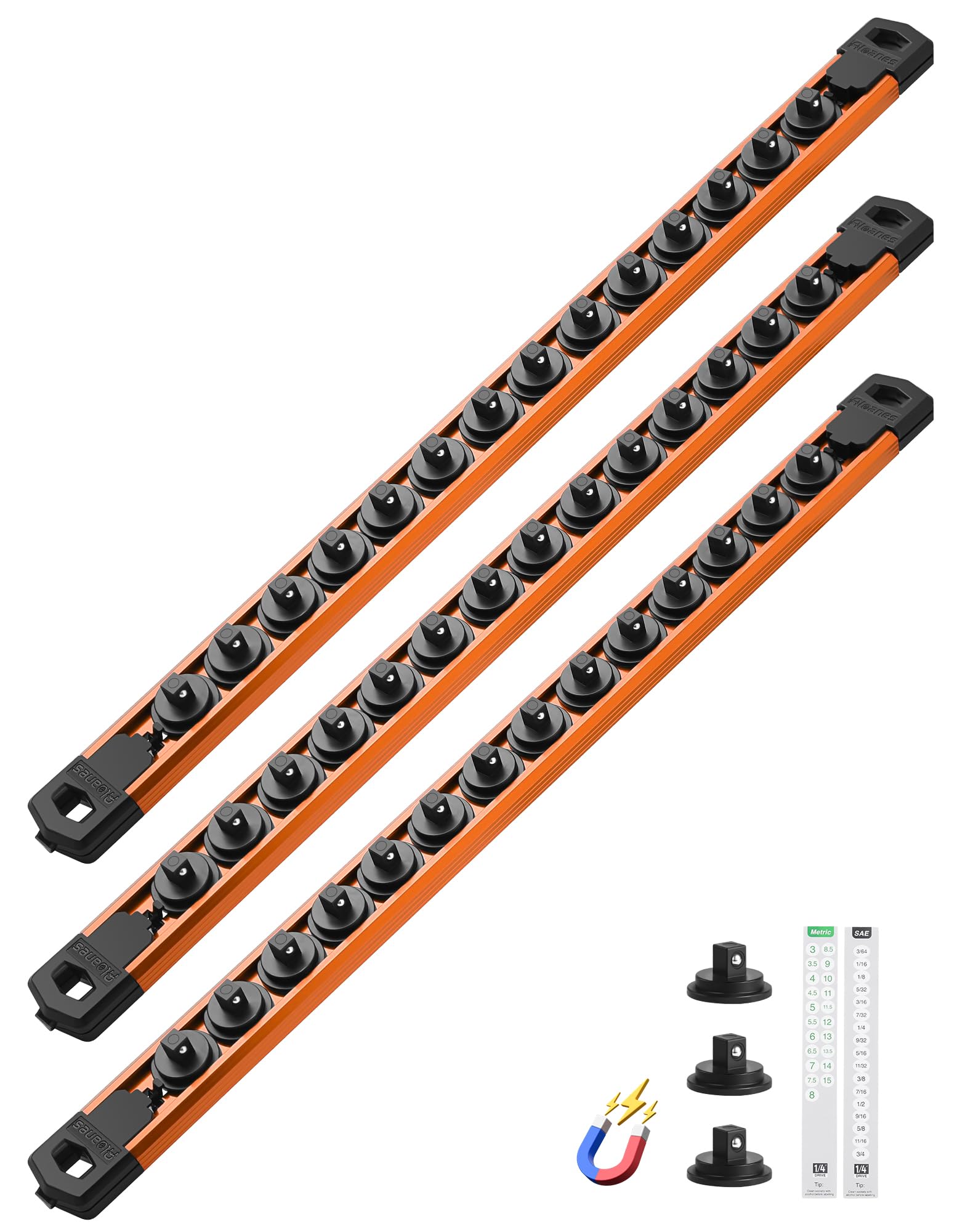 ALOANES Magnetic Socket Organizer, 1/4" Rail 42 Clips (Orange, 3PC)