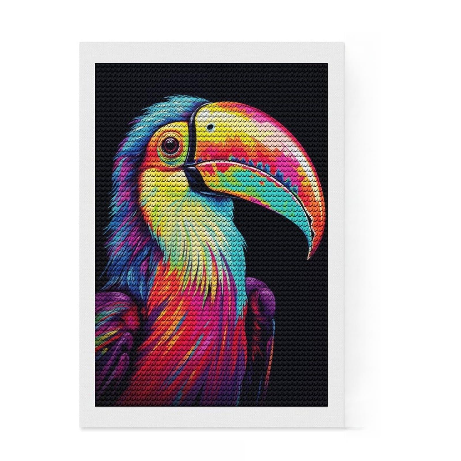 Junmoney Neon Toucan Full Drill Diamond Painting Kit 8"x12", for Beginners, Relaxing DIY, Full Kit Included, Thoughtful Present
