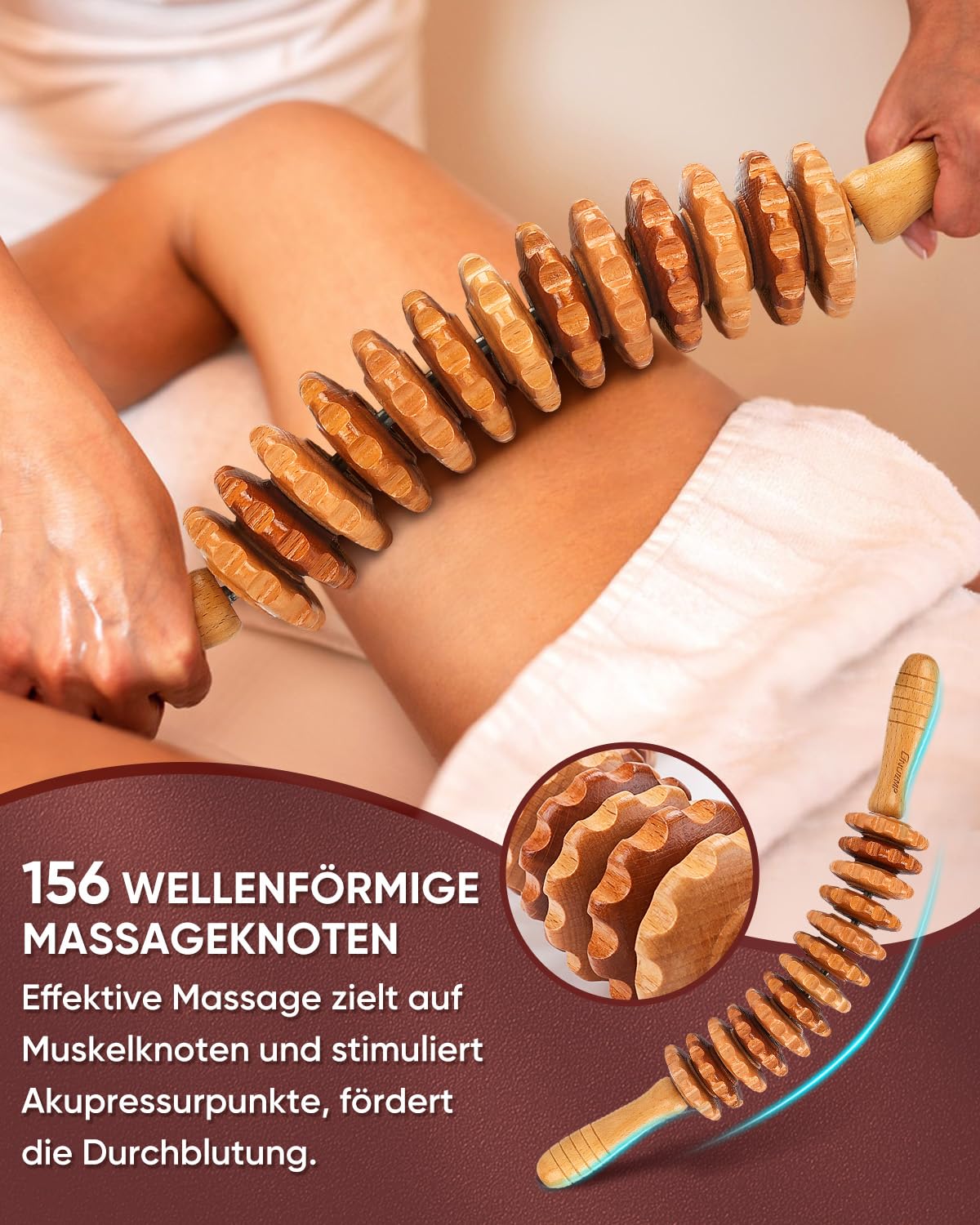 Massageroller Rücken Mit Griff Maderotherapie Set Anti Cellulite Massagegerät Massage Holz Geeignet Für Nacken,Beine,Rücken,Körper,2 Stück,Natürliche Holzfarbe