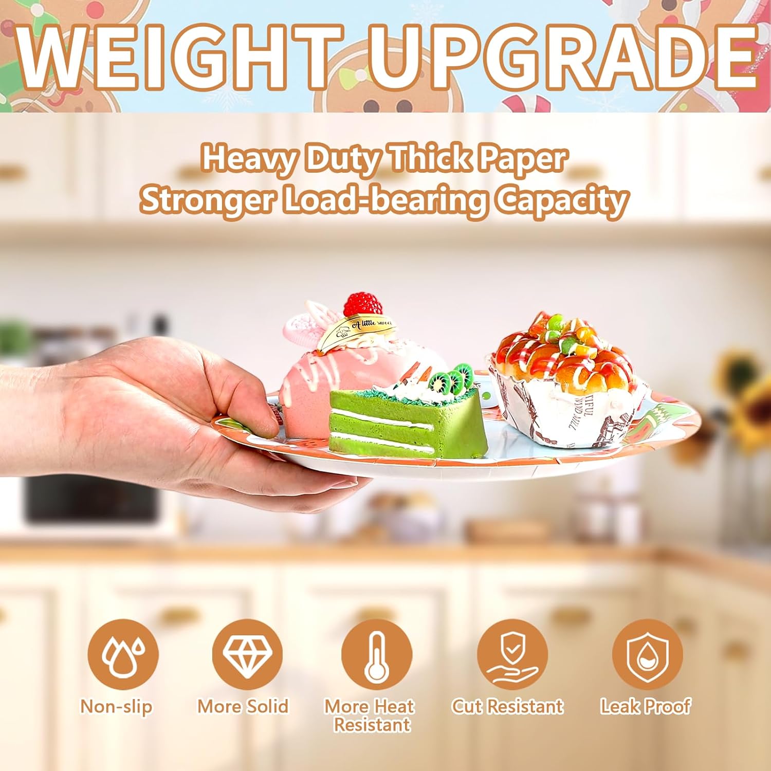 Condition photo showing New/Like New for 50 Pcs Gingerbread Christmas Paper Plates 9" Blue Gingerbread Dessert Plates Disposable Heavy Duty Xmas Cookie Party Supplies for Merry Christmas Holiday Dinner Party Decorations Christmas Gingerbread Plates